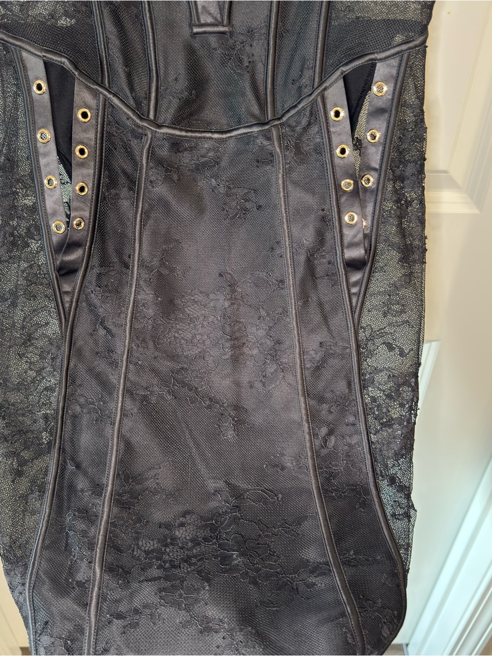 Honey Birdette Rebecca Mini Lace Up Lace Dress in Black - Picture 7 of 16